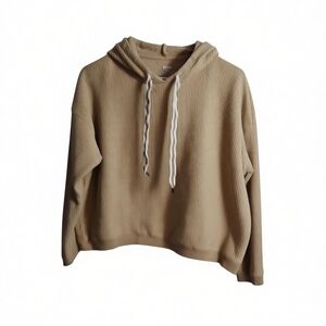Aerie Ribbed Hooded Pullover Beige Medium